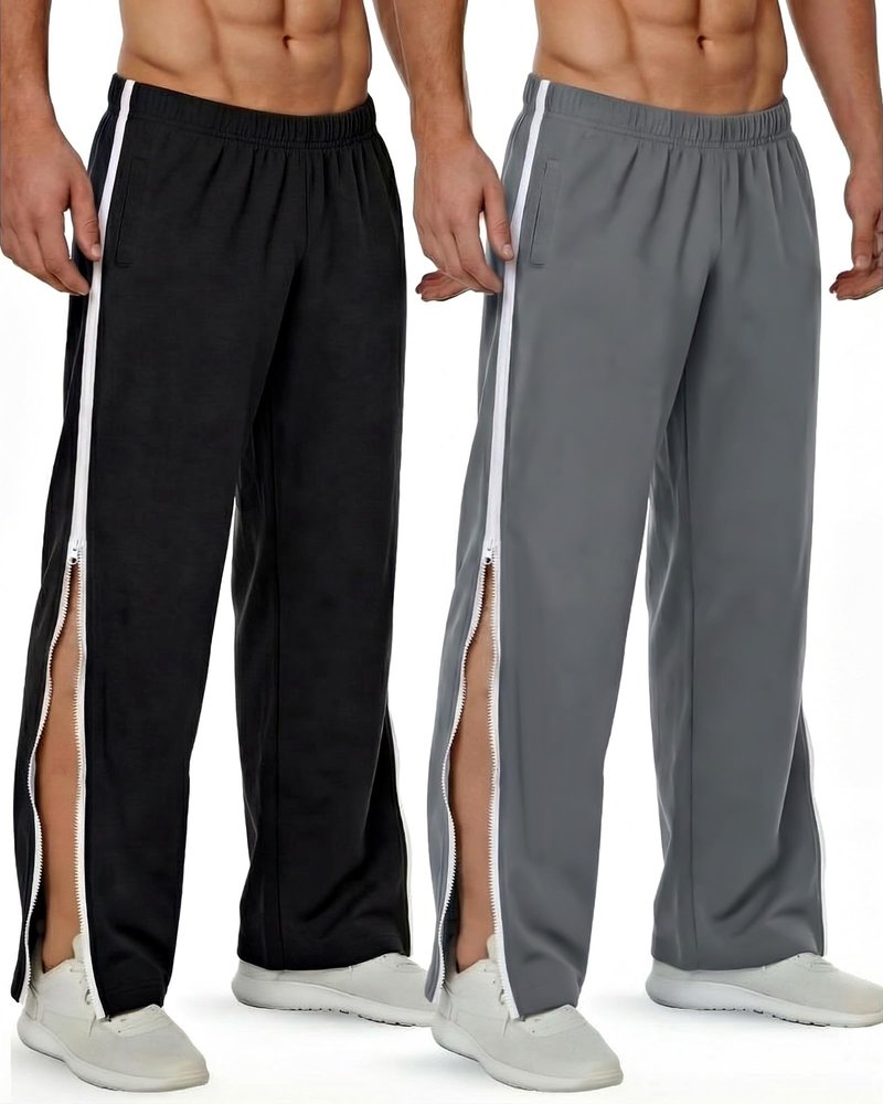 Wovnet 2 Pack Tear Away Pants for Men Sweat Basketball Pants 2 Side Zippers off Full Open Sweatpant with Pockets(Black，dark Gray,XL)