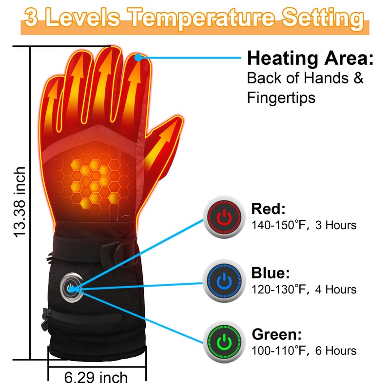 Rabbitroom Upgraded 5V 6000mAh Rechargeable Heated Gloves for Men Women, 3 Heating Levels Waterproof Non-Slip Design Ideal Hand Warmers Perfect for Hunting Skiing Driving Fishing Outdoor Work(Medium)