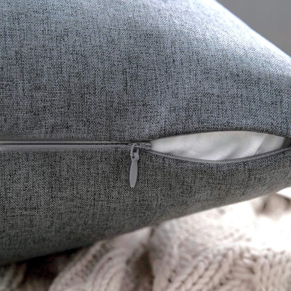 MIULEE Decorative Outdoor Throw Pillow Covers - Waterproof Faux Linen Euro Sham | 24x24 Inch Dark Grey (Pack of 2)