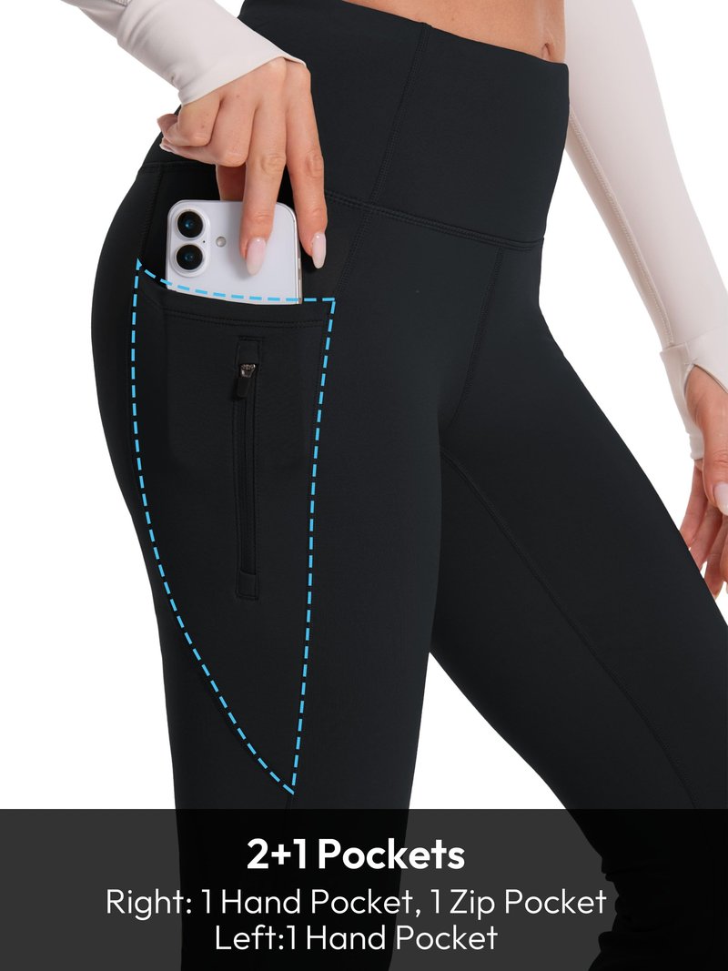 Tallemon Tall Womens 34" Tall Inseam Fleece Lined Leggings Thermal Yoga Pants 3 Pockets Winter Warm Underwear Bottoms, Black, M
