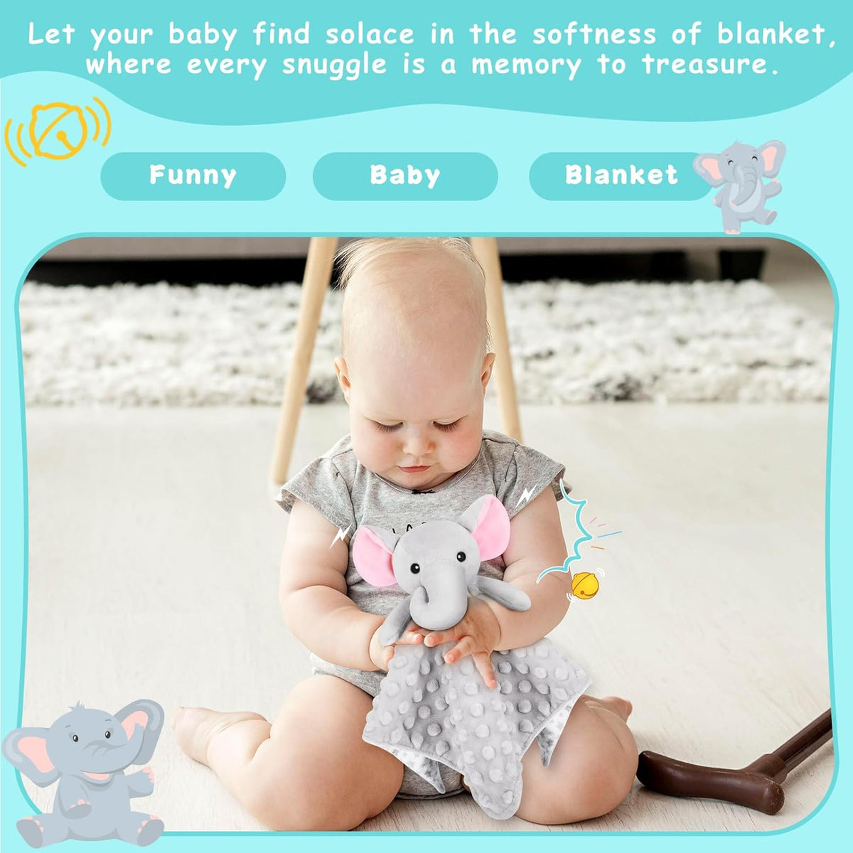 Loveys for Babies - Soft Elephant Security Blanket for Newborns | Snuggle Toy, Gray, 12.4in