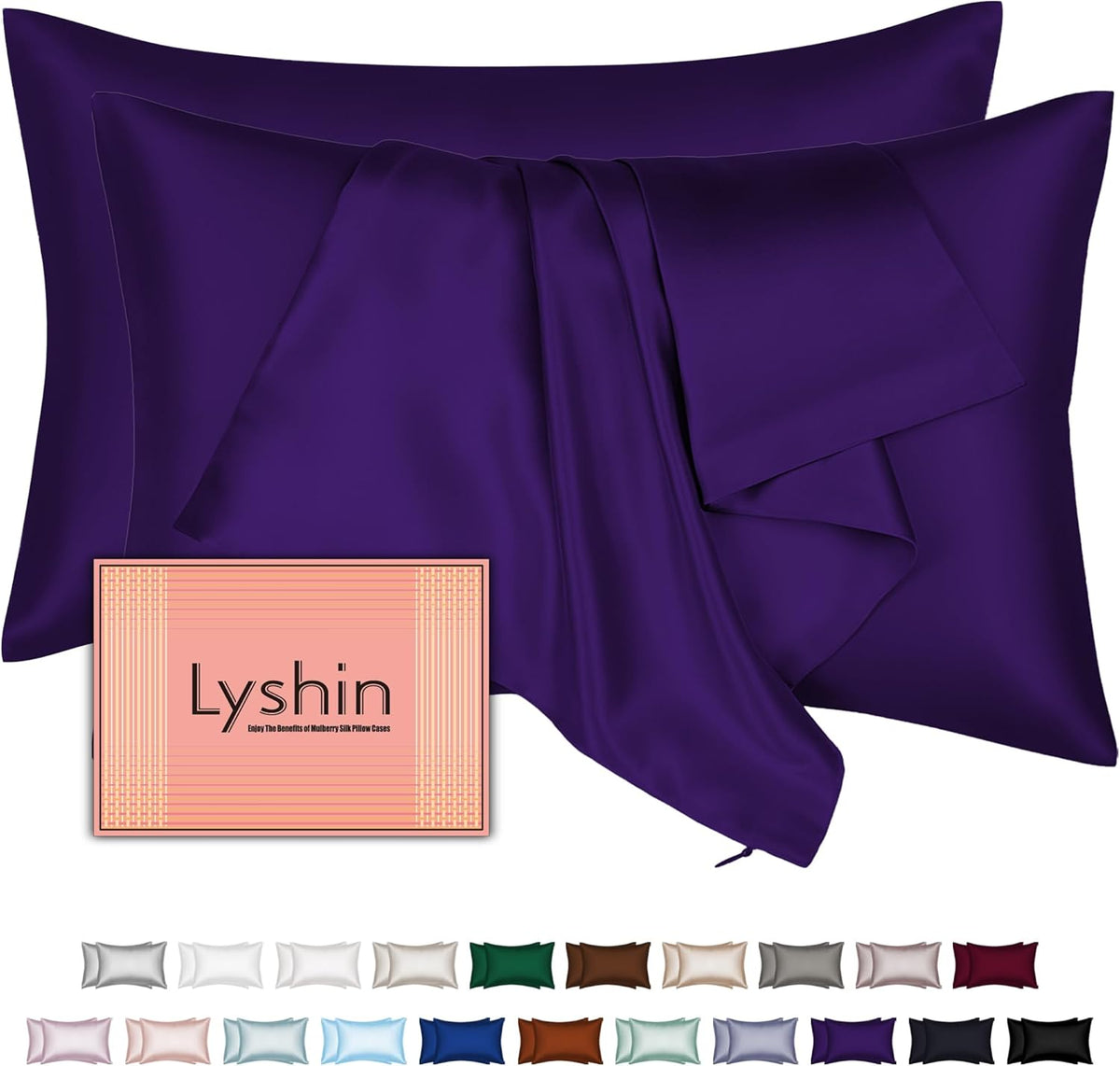 Mulberry Silk Pillowcases by Skiennix - 2 Pack Standard Size with Hidden Zipper | Soft, Breathable, Cooling for Hair & Skin - Purple