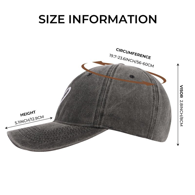 ANLIOTO 2 Pack Heart Baseball Caps for Women Men, Cute Adjustable Washed Sun Hats for Outdoor Running Golf Black Grey