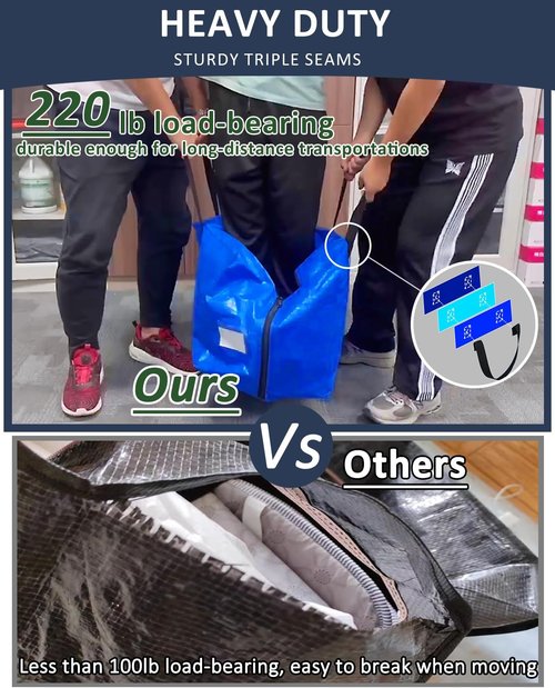 Extra Large Moving Bags - 6 Pack Heavy Duty Storage Totes with Strong Handles & Smooth Zipper