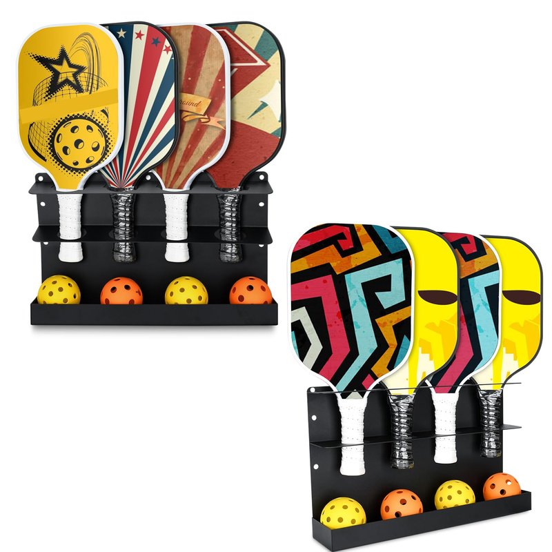 TOPOWN 2PCS Pickleball Paddles Rack/BallRack – Holds 8 Paddles and 8 Balls Pickleball Rack for Fence and Wall Heavy-Duty Steel Pickleball Paddle Holder Pickleball Paddle Racks Outdoor