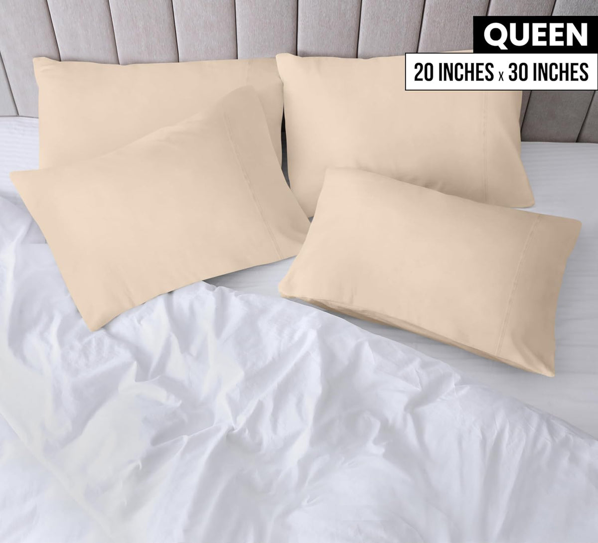 Utopia Bedding Queen Pillow Cases - Soft Brushed Microfiber - 4 Pack, Fade Resistant | 20 X 30 Inches, Beige