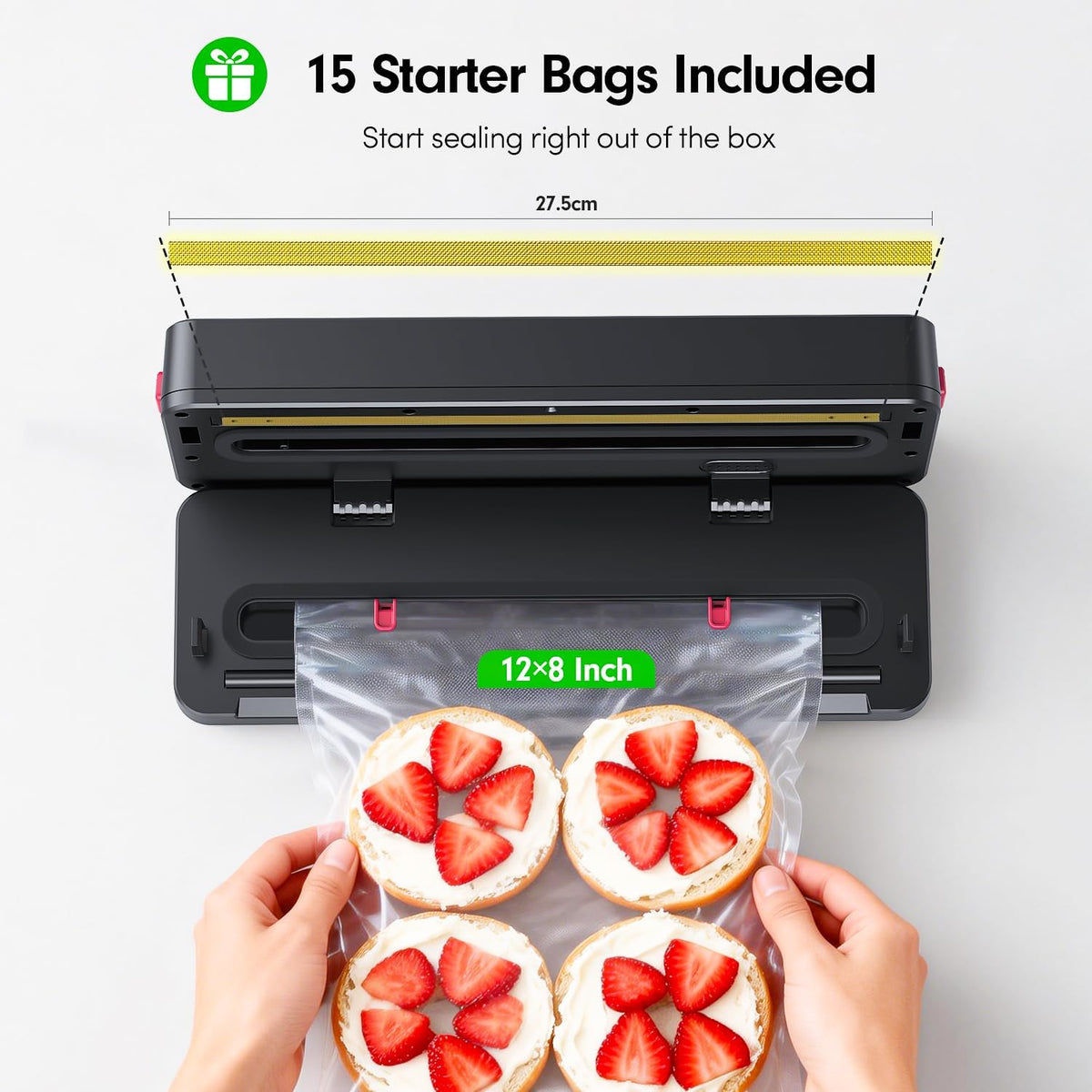 Skiennix Portable Vacuum Sealer - 75kPa Suction for Food Storage | 4000mAh Rechargeable Battery, Dry & Moist Modes