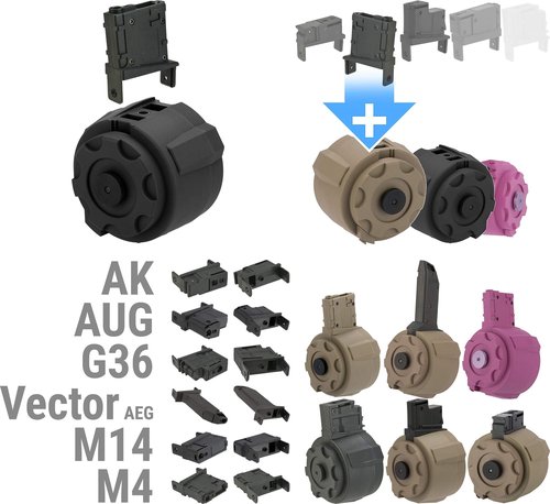 Evike Airsoft - Angel Custom 1500 Round Firestorm AEG Airsoft Drum Flashmag (Model: G36 / Black)