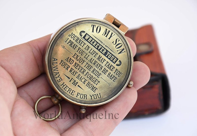 Son Gift, Engraved Brass Compass Gift to My Son/to Our Son/Nautical Gift for Son from Dad/Gift to Son from Mom A Perfect and Unique Gift with Leather Case