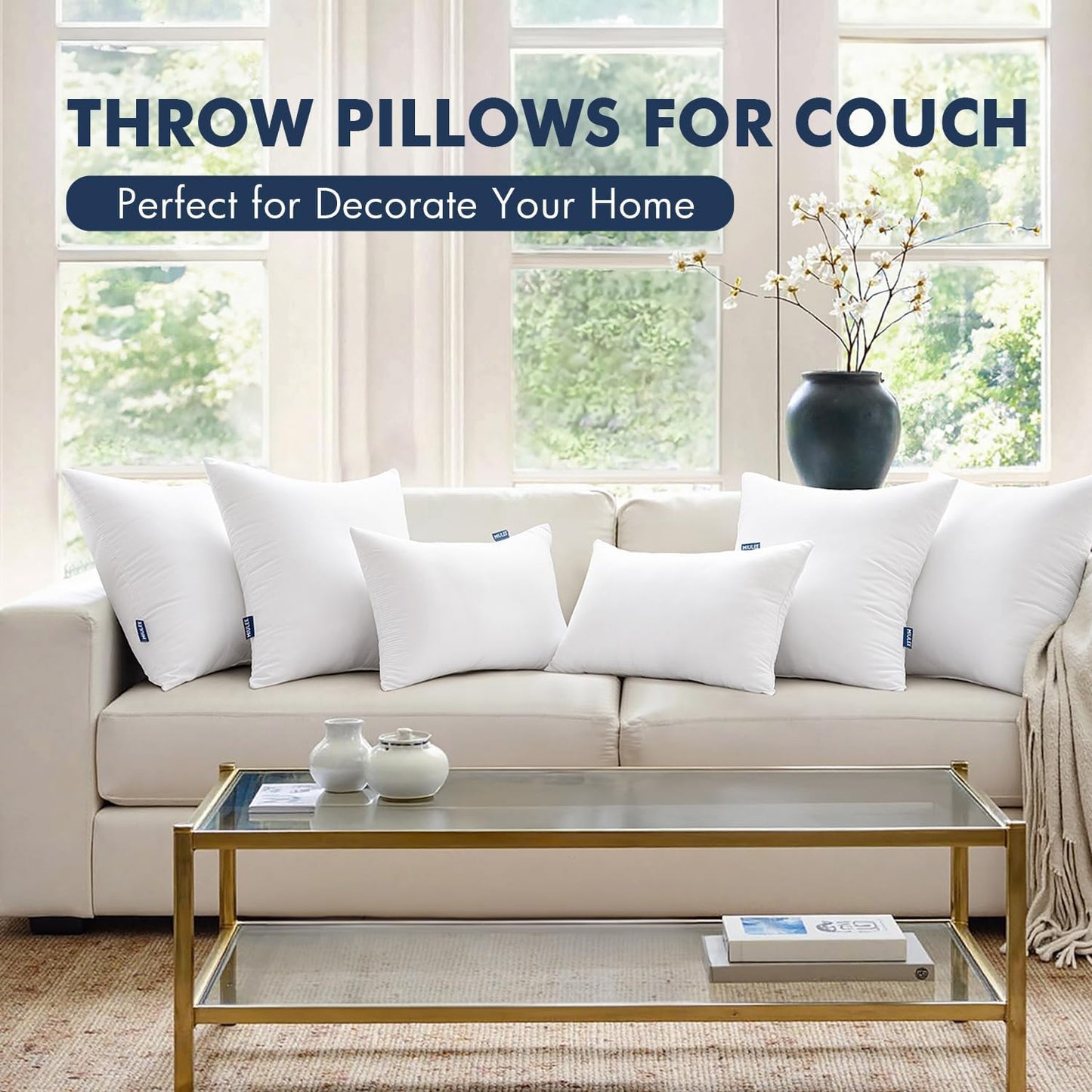 MIULEE Throw Pillow Inserts - Pack of 2, 28x28 Inch, 100% Virgin Fiber Filling for Bed & Couch