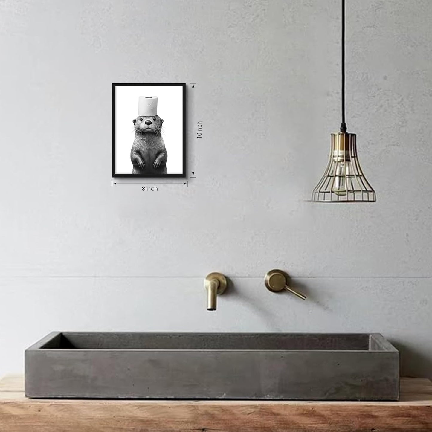 Skiennix Funny Bathroom Wall Art - Cute Otter Holding Toilet Paper | Black & White Canvas Print 8x10 Inch