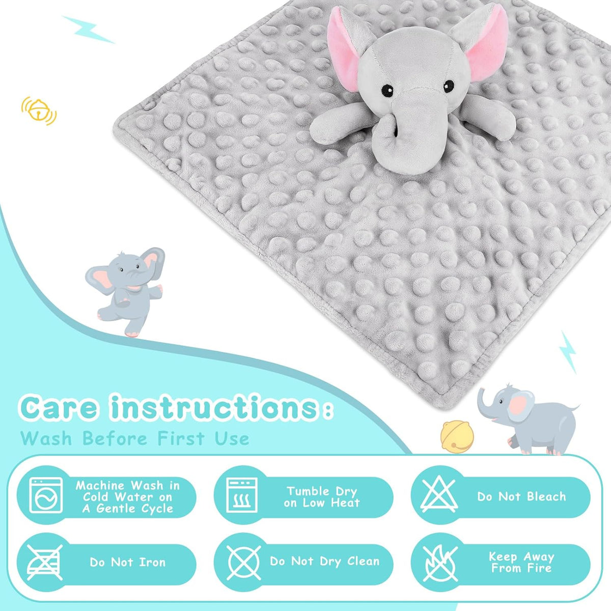 Loveys for Babies - Soft Elephant Security Blanket for Newborns | Snuggle Toy, Gray, 12.4in