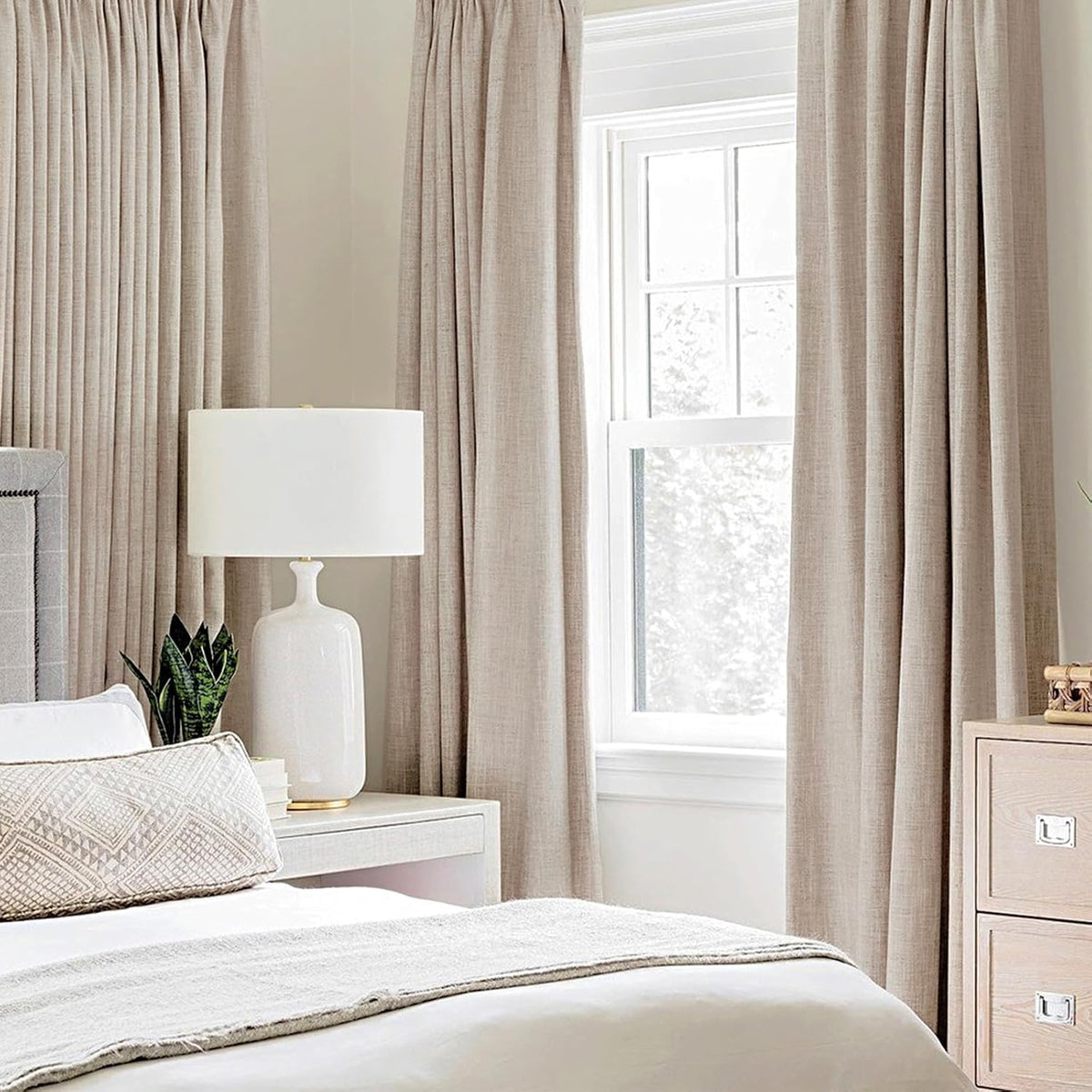 MIULEE 100% Blackout Linen Texture Curtains - Thermal Insulated Natural Beige Drapes | 42 x 84 Inches (2 Panels)