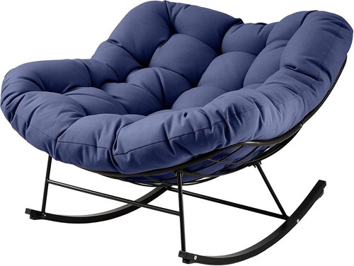 JEAREY Oversized Papasan Rocking Chair - Comfy Egg Chair for Patio, Bedroom, Garden | Navy Blue