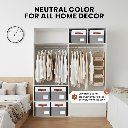 Criusia Large Closet Storage Baskets - 4 Pack Decorative Collapsible Organizers with Handles & Labels for Home