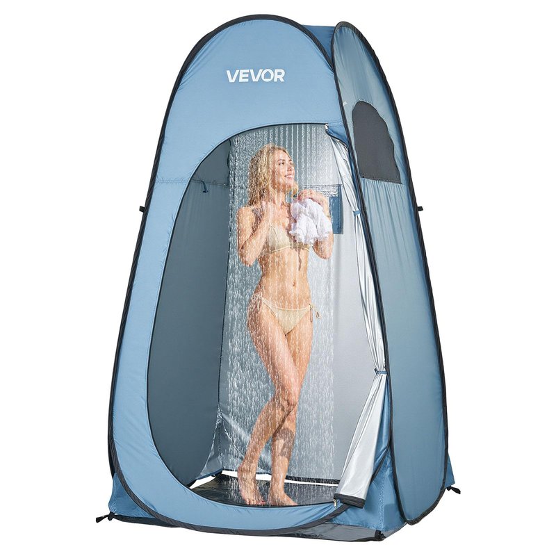 VEVOR Pop up Privacy Tent, Instant Portable Privacy Tent Changing Room with Ground Stakes, Ropes, and Carry Bag, 190T Polyester with Silver Coating, Quick Setup, for Camping, Beach, Fishing, Blue