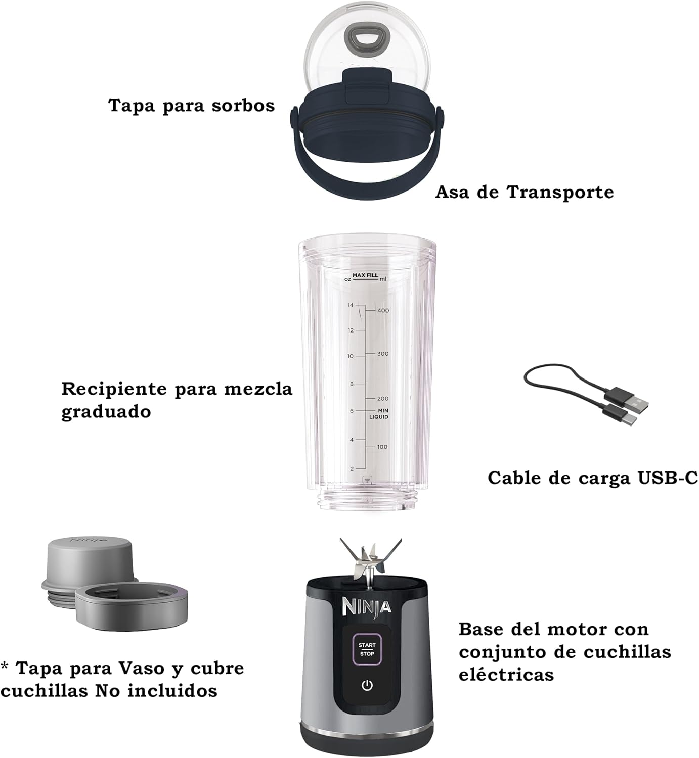 Ninja BC151BK Portable Blender - Cordless 18oz Personal Blender for Smoothies & Shakes | BPA Free, USB-C Rechargeable, Black