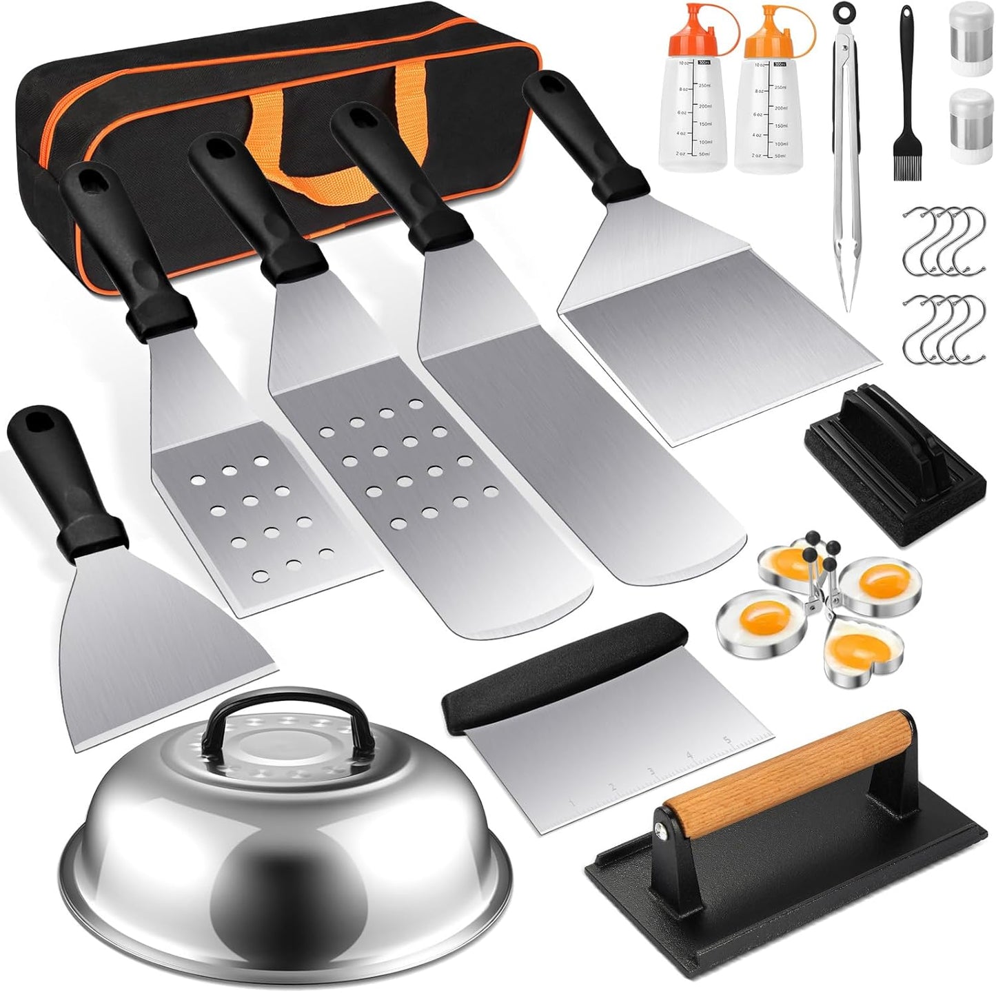 Terlulu Griddle Accessories Kit - 28 PCS Flat Top Grill Tools with Spatula, Burger Press & Carry Bag