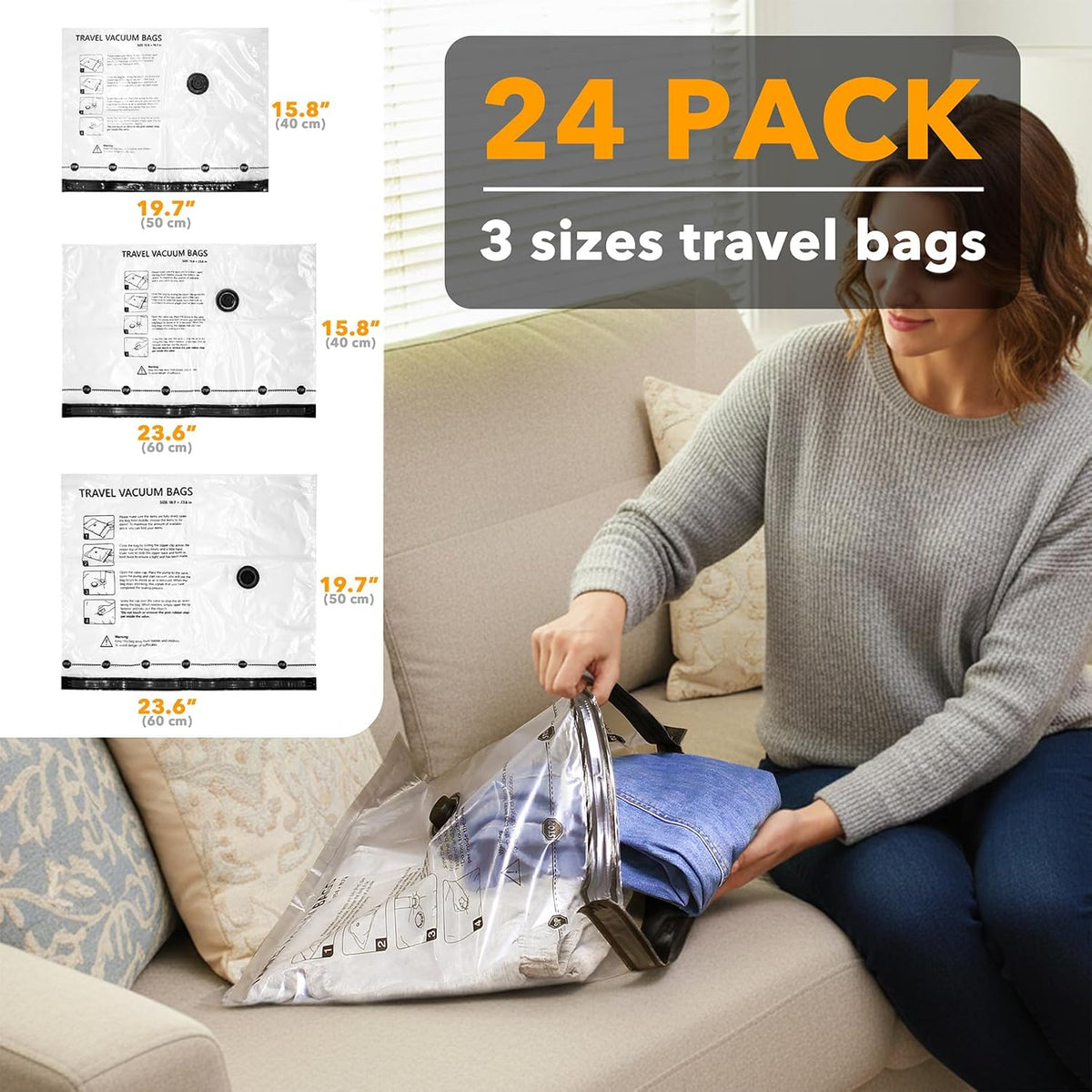 SpaceAid Travel Vacuum Bags - 24 Pack Compression Bags with Electric Pump for Luggage & Clothing