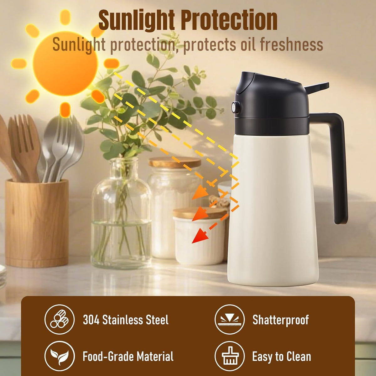 Baalaka Oil Sprayer - 2-in-1 Olive Oil Dispenser & Sprayer - Stainless Steel, 16oz (Black)