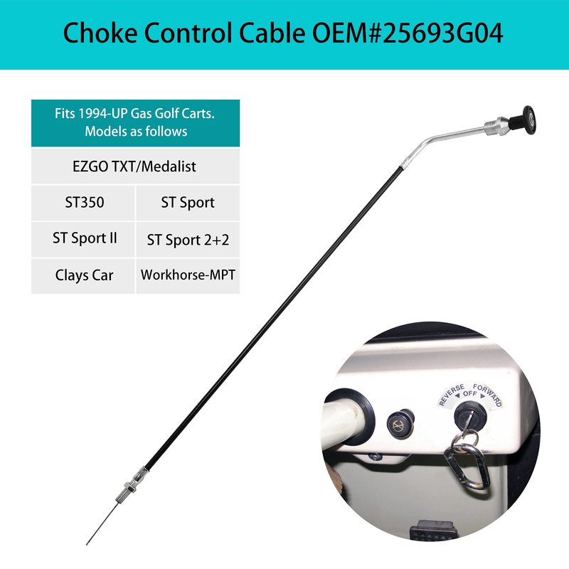 10L0L 25-1/2" 25693-G04 Choke Control Cable for EZGO TXT Medalist 1994-up Gas Golf Cart, Replace OEM 25693G04