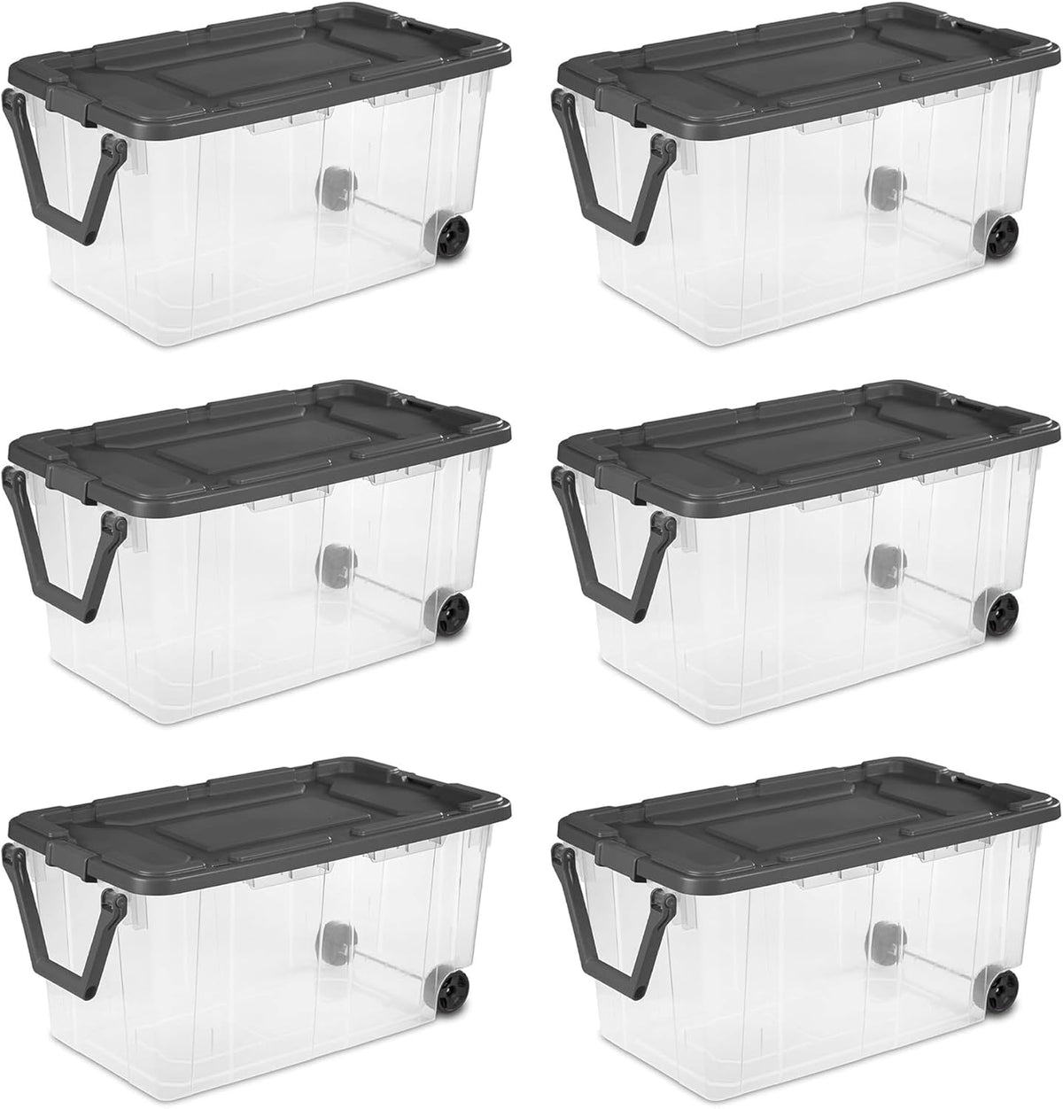 Sterilite 6-Pack Modular Stacker Box - Durable Clear Plastic Storage Bins with Latching Lids | 160 Quart for Organizing Closets, Bathrooms, and Offices