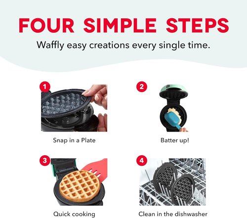 Dash MultiMaker® Mini Maker System - Compact Waffle Maker with Removable Plates - Aqua Color & Storage Case