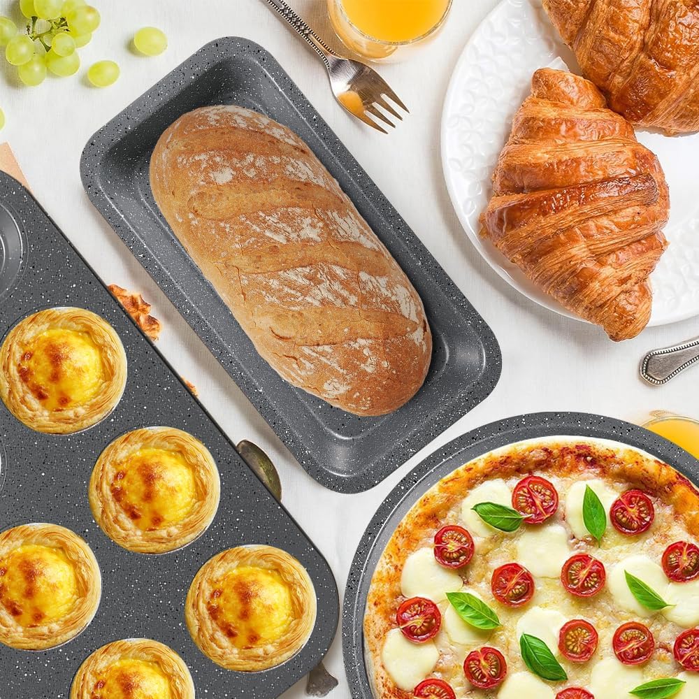 Professional Grade Nonstick Baking Pans Set by [Brand Name] - 11-Piece Carbon Steel Bakeware, Oven Safe to 450°F, Dishwasher Safe, Stackable | Steel Gray