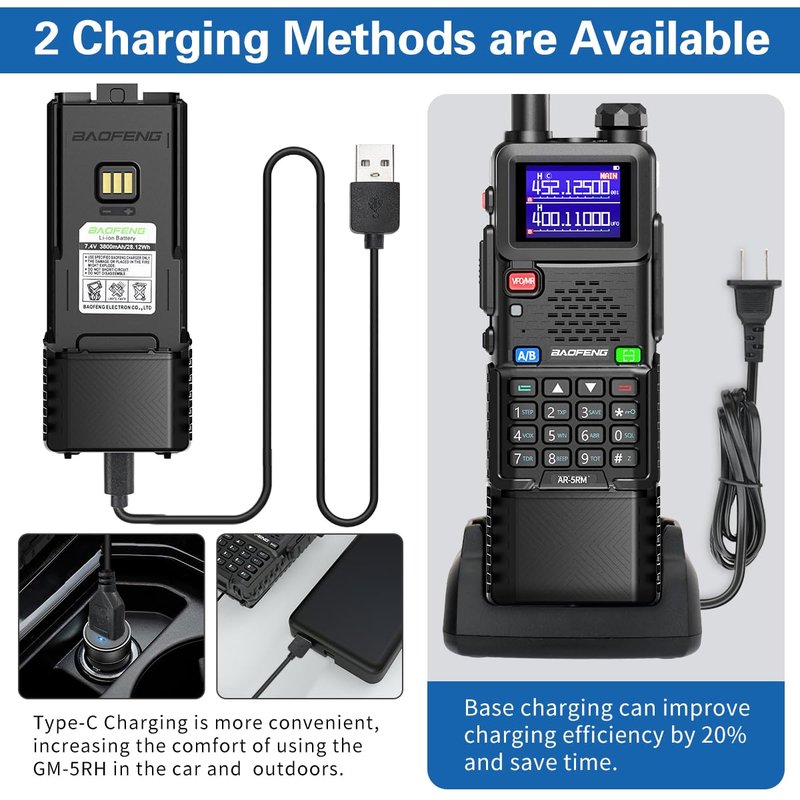 Baofeng Radio Ham Radio Long Range 5RM 10W Handheld NOAA Weather Radio 3800mAh Rechargeable Walkie Talkies for Adults with Programming Cable,USB-C Charging for Hunting Survival Gear,2 Pack
