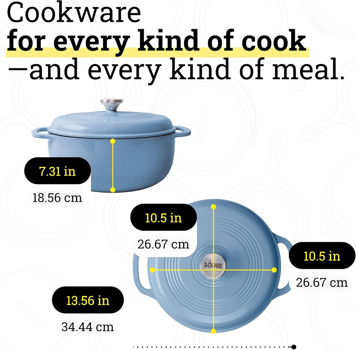 Lodge 3 Quart Enameled Cast Iron Dutch Oven - Dual Handles & Lid - Oven Safe to 500°F - Storm Blue
