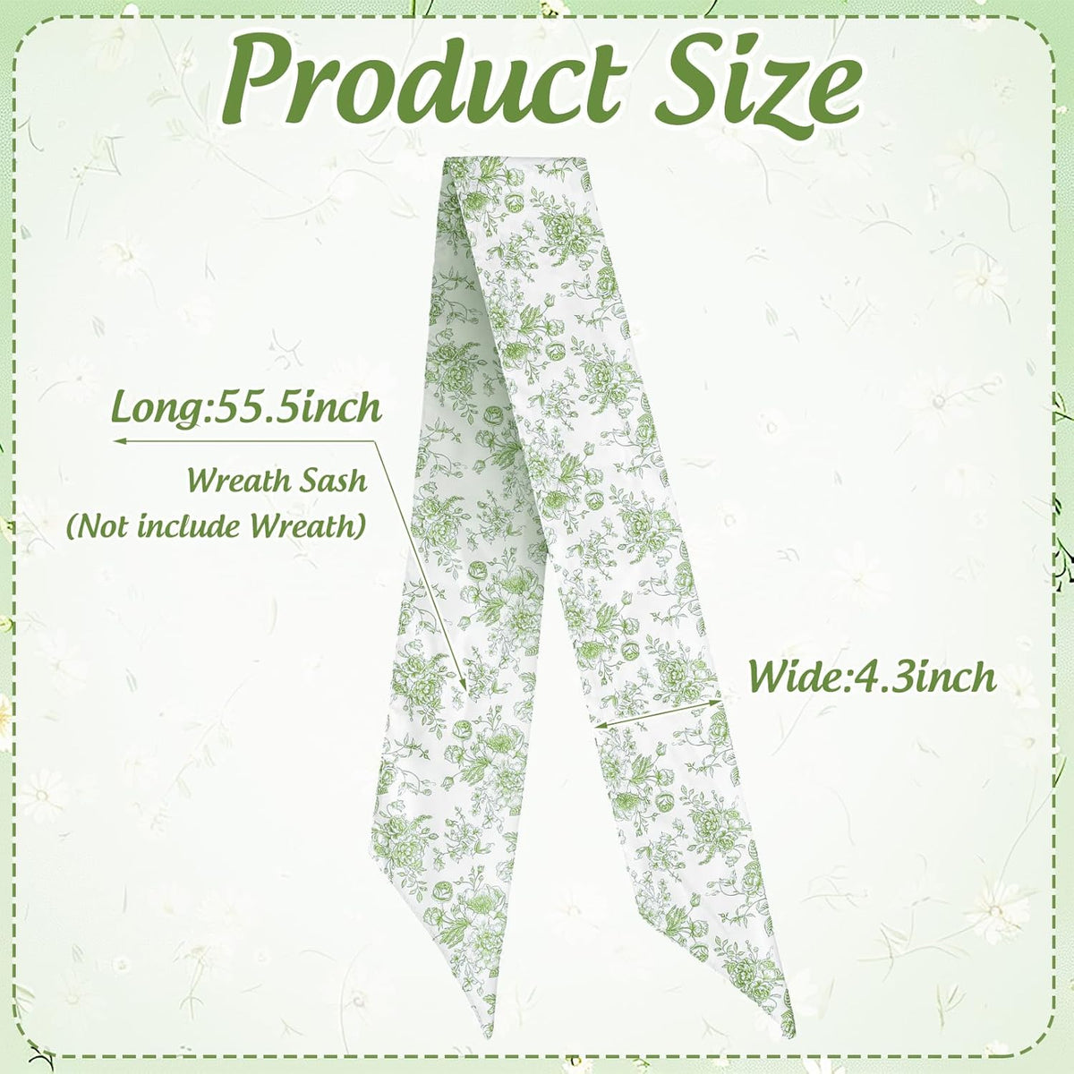 Whaline Green Flower Wreath Sash - Chinoiserie Floral Garland Ribbon for Holiday Decor | 2 Pcs