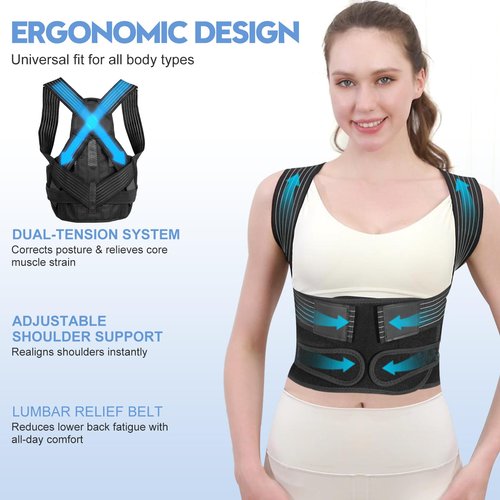J.COXLOD Posture Corrector for Women and Men with Bionic System, Upgraded Back Brace, Adjustable Full Back Support, Shoulder Straightener, Neck, Upper and Lower Back Pain Relief M-Black-6