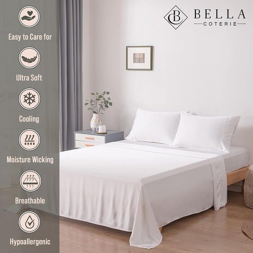 Bella Coterie Twin XL Luxury Bamboo Viscose Sheet Set - 100% Organic, Ultra Soft & Cooling | 18" Deep Pocket, White