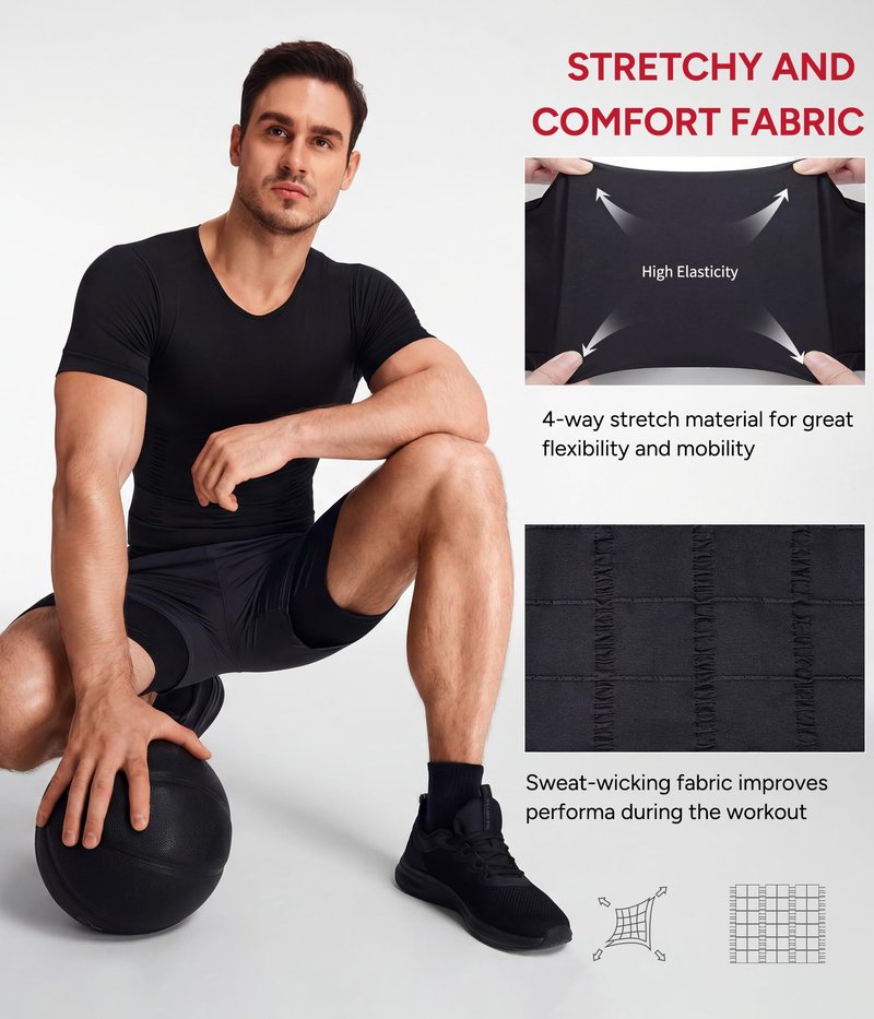 Nebility Mens Compression Shirt - Shapewear Men Slimming Undershirts Black Short Sleeve Sports Athletic Workout Shaper Tank Tops Running Basketball