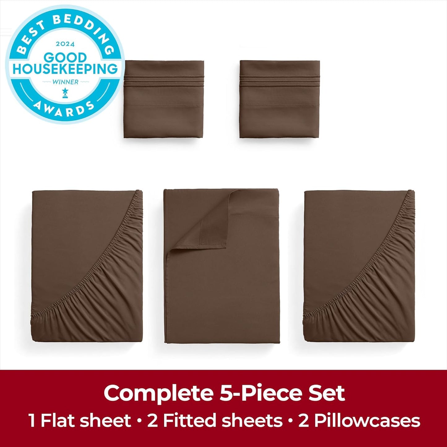 Mellanni Extra Deep Split King Sheets - Hotel Luxury Bedding Set | Ultra Soft, Cooling, Stain Resistant (Brown)