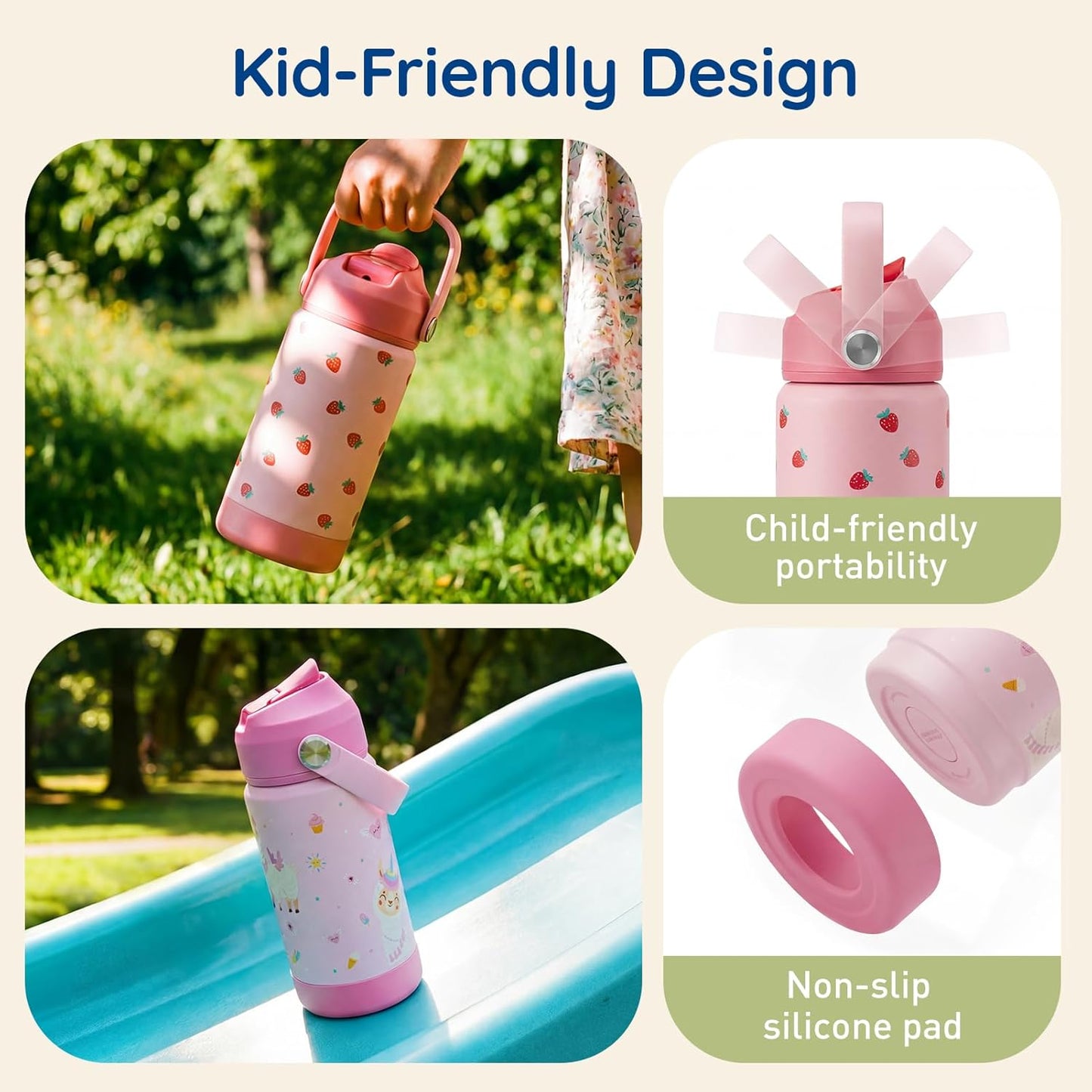 Mommore Kids Water Bottle - 12 oz Insulated Stainless Steel, Leakproof & BPA-Free, Dinosaur Design