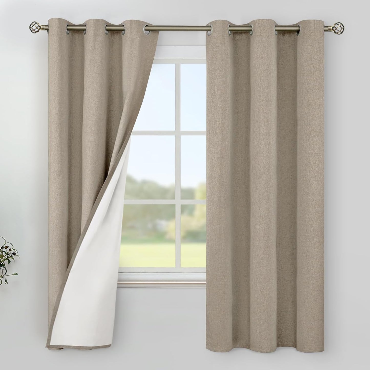 YoungsTex Blackout Curtains - Thermal Insulated Taupe Burlap Drapes | 2 Panels, 42 X 63 Inch