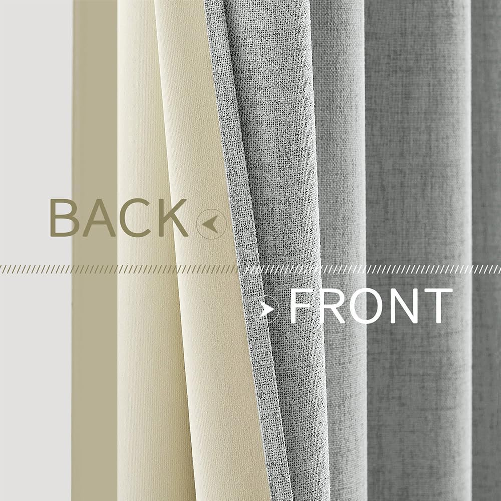 MIULEE Blackout Linen Curtains - Thermal Insulated Grommet Drapes in Glacier Gray | 52 x 45 Inch (2 Panels)
