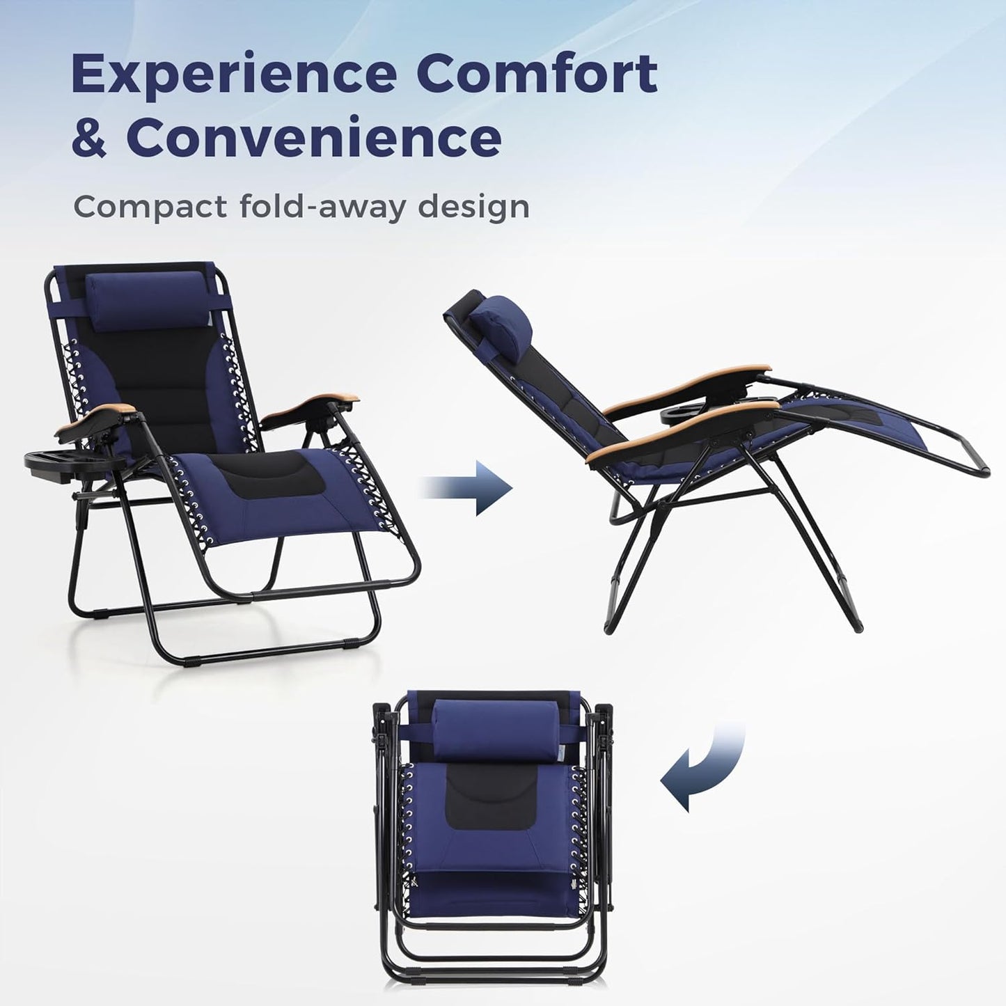 MAISON ARTS Oversized XXL Padded Zero Gravity Chair Set of 2 | 30" Wide Foldable Patio Recliner, Supports 400lbs, Blue