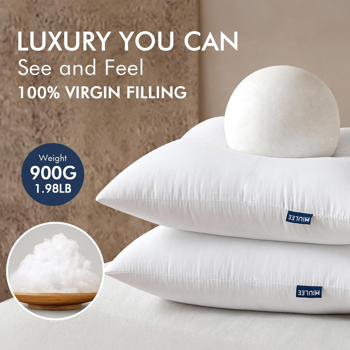 MIULEE Throw Pillow Inserts - Pack of 2 | 26x26 Inch | 100% Virgin Fiber Filling for Ultimate Comfort
