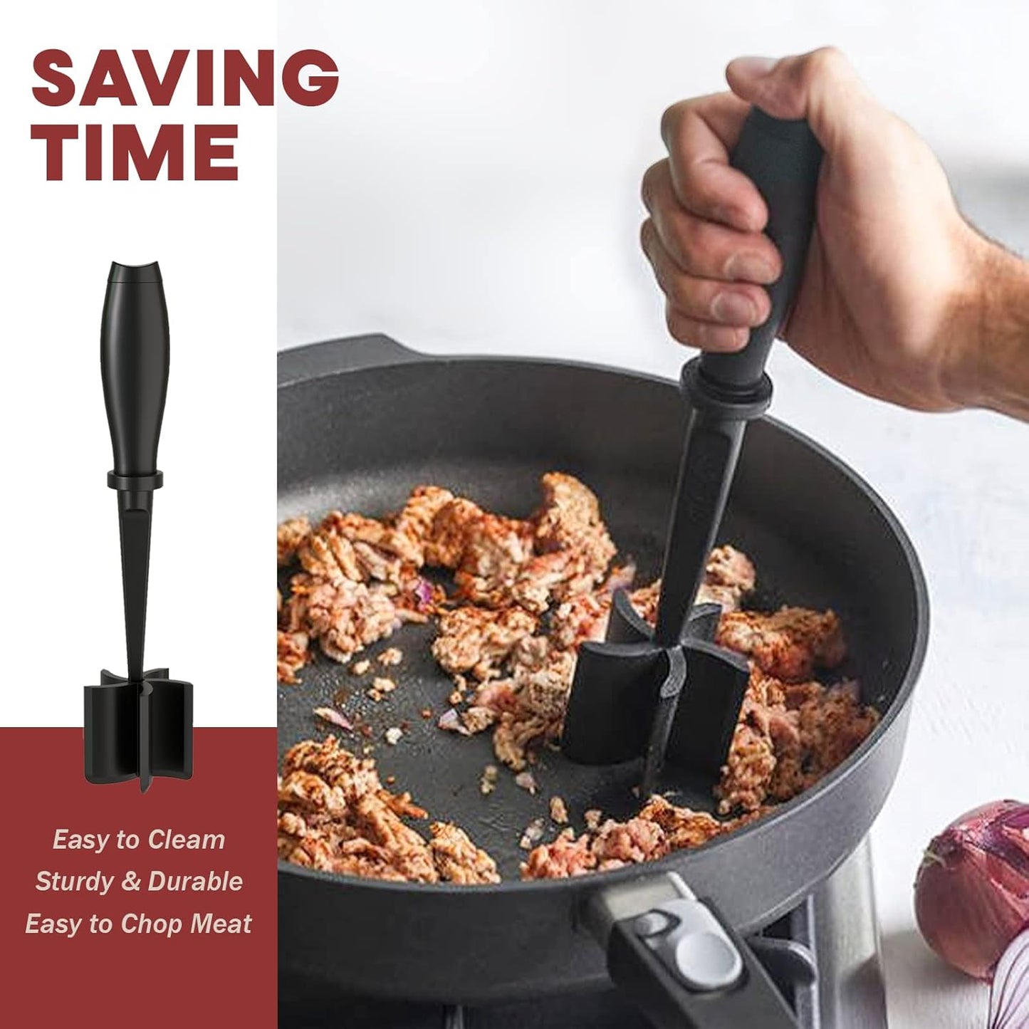 Skiennix Meat Chopper - Premium Heat Resistant Hamburger Smasher for Ground Beef & Turkey | 2 Pcs Set