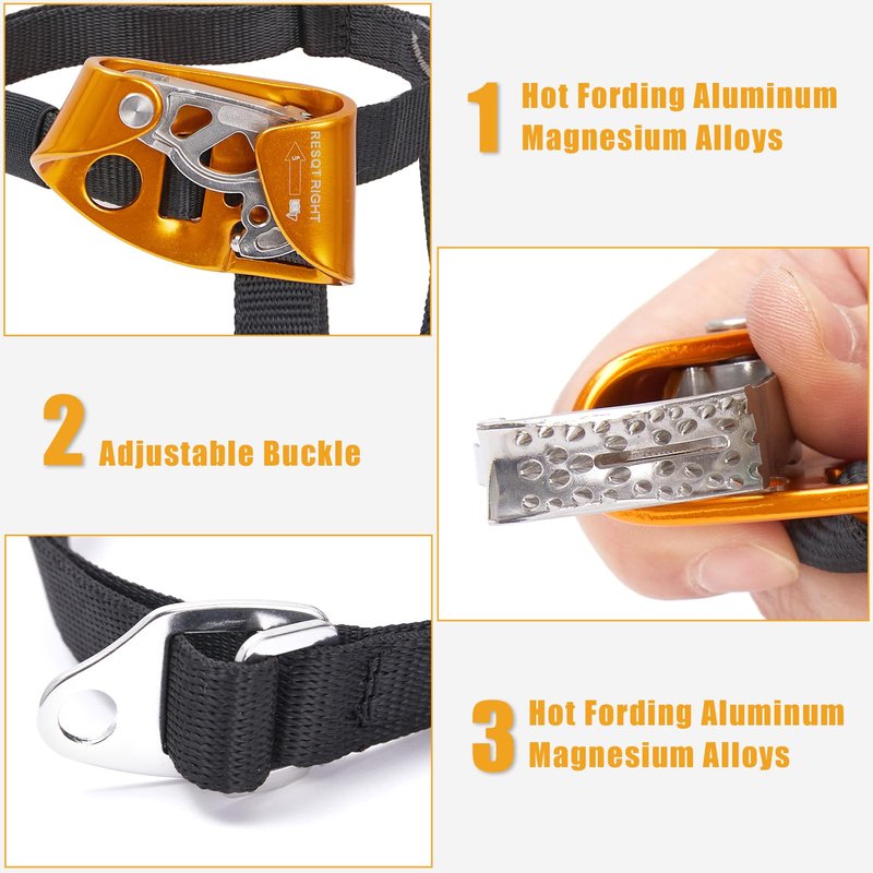 RESQT Foot Ascender, Outdoor Rock Climbing Tree Arborist, Mountaineering Rappelling Equipment Climbing Device for 8-13mm Rope（Left Black+Right Orange）