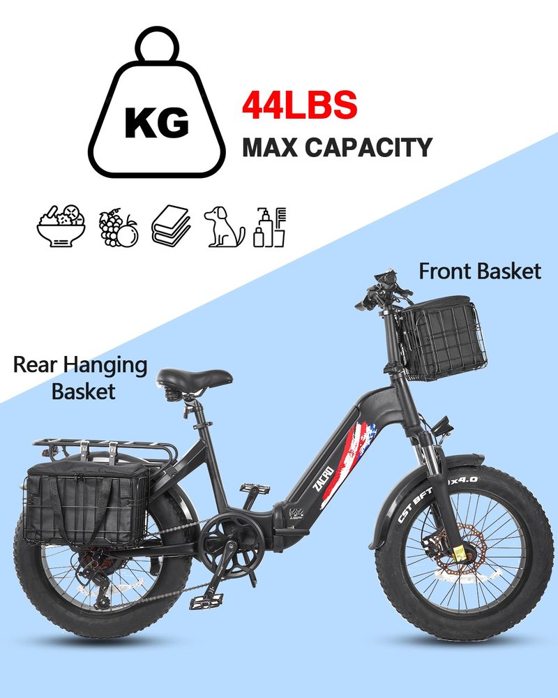 Zacro Metal Bike Basket Front Large Folding Ebike Bicycle Basket with Removable Liner Bag, Quick Release Design for Adult Women/Men Carrying Dogs, Pets, Fruit & Grocery