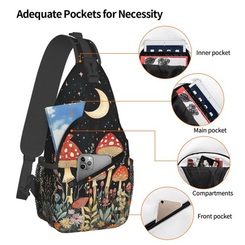 IRIHISKY Sling Bag for Men Women Mushrooms Moon Forest Crossbody Backpack Casual Hiking Daypack for Travel Sport Running Chest Bag
