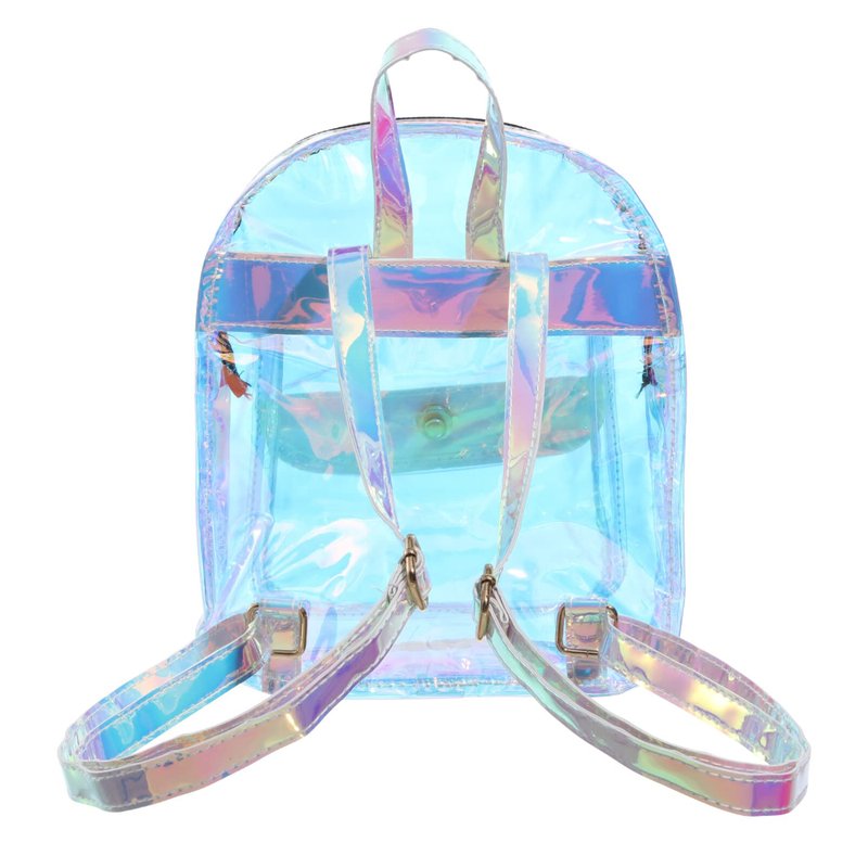 Abaodam Shiny Iridescent Backpack for Women Lightweight Transparent Holographic Travel Bag Small Student Bookbag 9X4X11 Inches