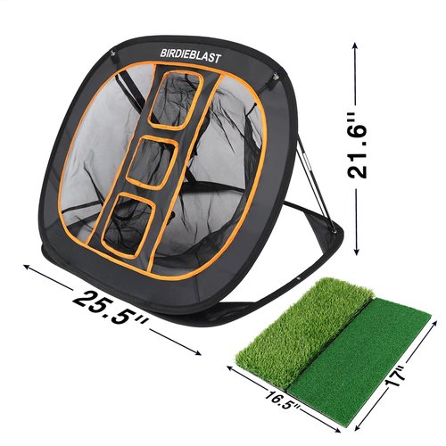 BIRDIEBLAST Professinoal Golf Chipping Net with Golf Hitting Mat,12 Practice Foam Balls and 2 Pixing Pins, for Indoor and Outdoor Target Chipping Training
