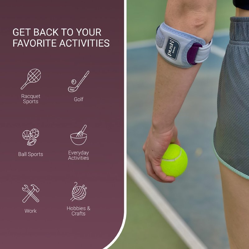 PUSH med Elbow Brace Epi for Elbow Pain. Pain relief for Tennis Elbow, Golfer's Elbow, and Epicondylitis.