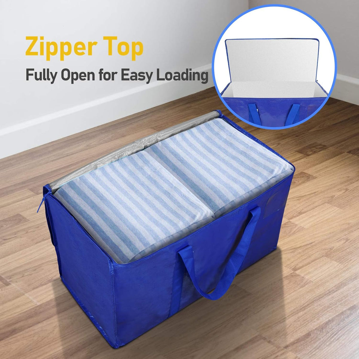 TICONN Extra Large Heavy-Duty Moving Bags - Durable Storage with Zippers & Handles (4 Pack, Blue)