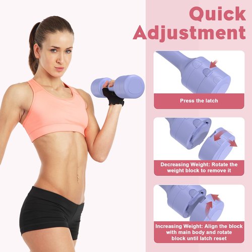 BOBAZREN Adjustable Dumbbell Set of 2, 11Lb/Pair Weights Dumbbells for Women, Each 2.2lb, 3.3lb, 4.4lb, 5.5lb Hand Weights Set for Home Gym Fitness Training (Purple)