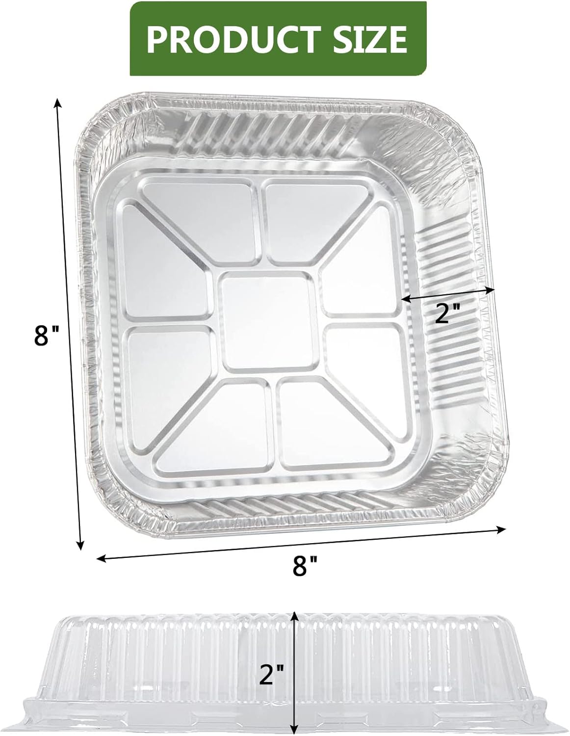 Aluminum Baking Pans - 30 Pack 8” x 8” Heavy Duty Disposable Foil Containers with Clear Lids | Perfect for Takeout, Roasting, and Storing
